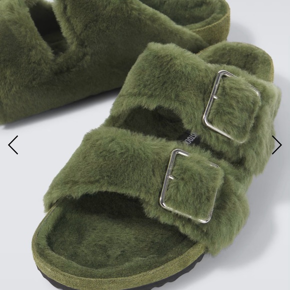 Birkenstock Shoes - Green Shearling Birkenstock Sandals